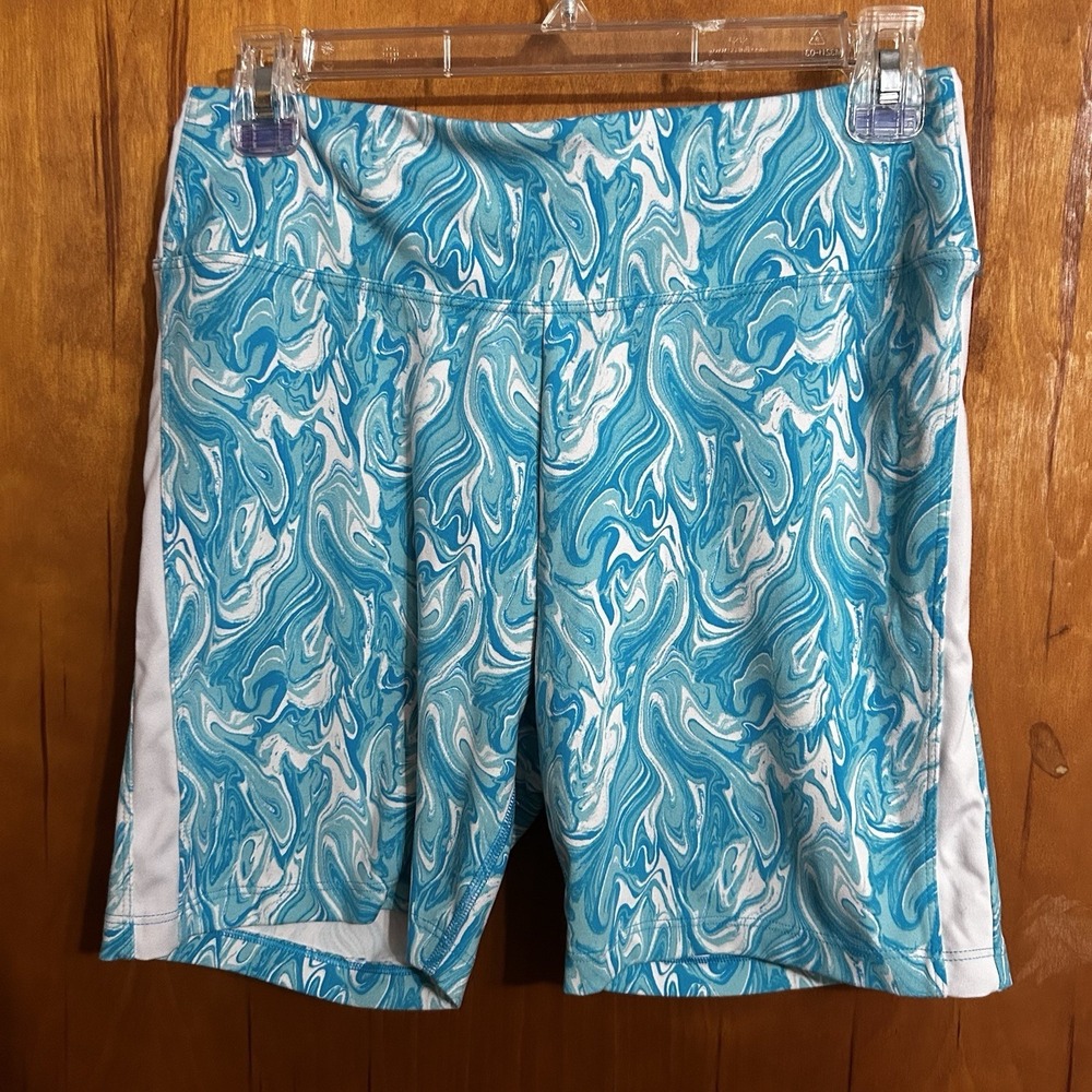 PINK Women Activewear Shorts M Blue Tie-Dye Swirl‎ Biker ACTIVE 6" Inseam
